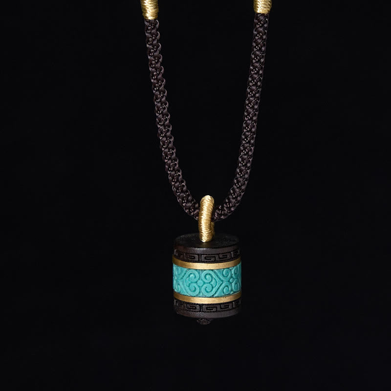 Ebony Wood Turquoise Cylinder Peace Necklace Pendant - Image 3
