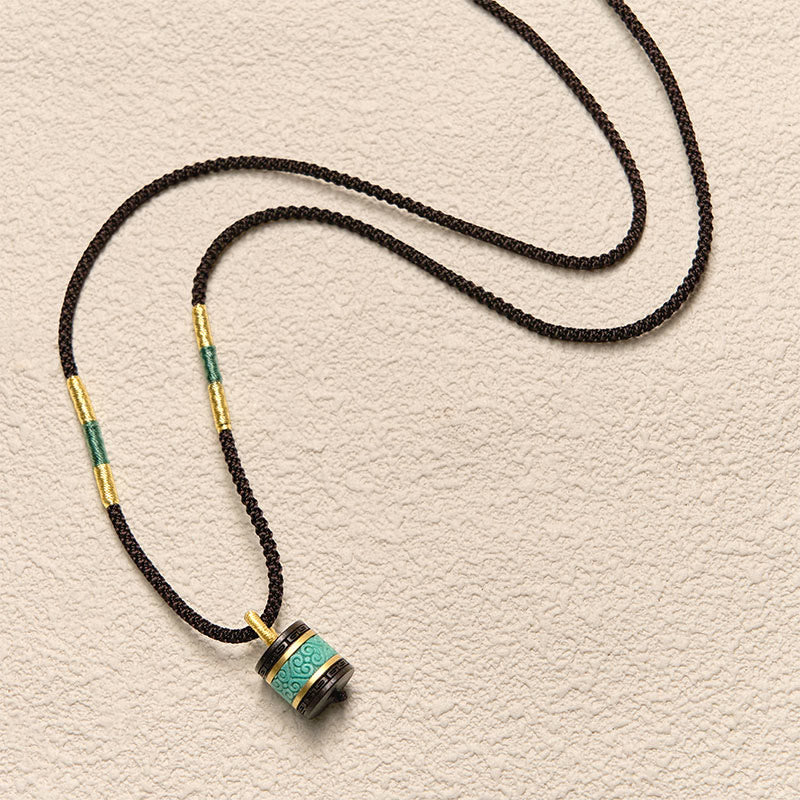 Ebony Wood Turquoise Cylinder Peace Necklace Pendant - Image 5