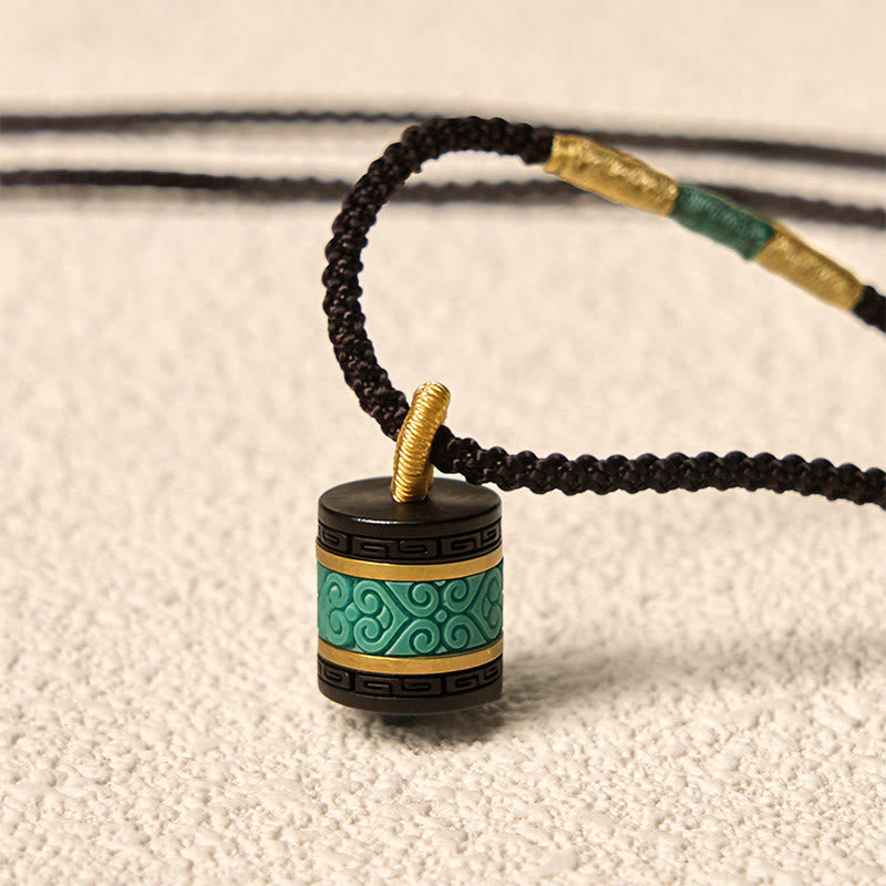 Ebony Wood Turquoise Cylinder Peace Necklace Pendant - Image 6