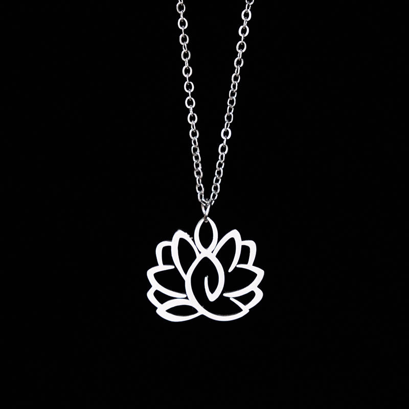 Hollow Lotus Design Stainless Steel Enlightenment Necklace Pendant