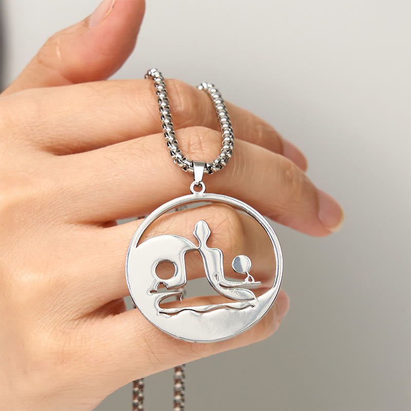 Yin Yang Buddha Figure Hollow Design Stainless Steel Balance Necklace Pendant - Image 23