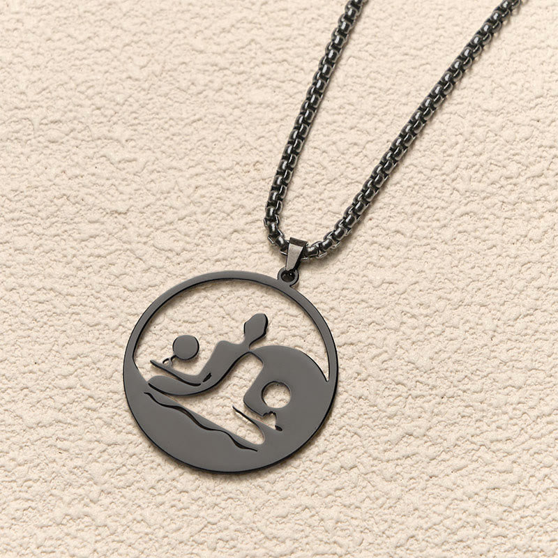 Yin Yang Buddha Figure Hollow Design Stainless Steel Balance Necklace Pendant - Image 5