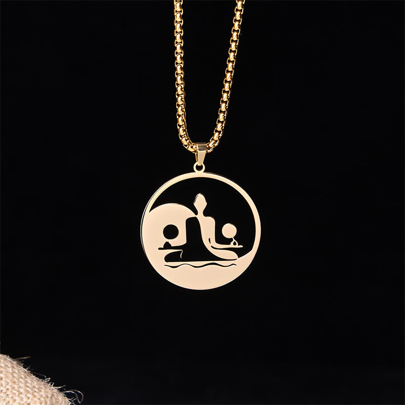 Yin Yang Buddha Figure Hollow Design Stainless Steel Balance Necklace Pendant - Image 12