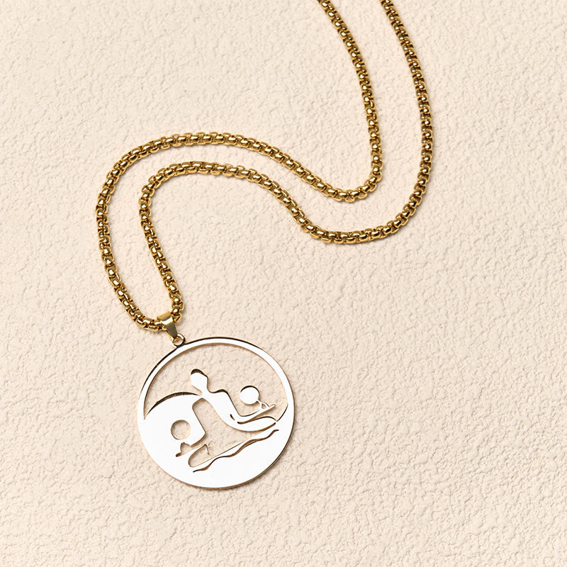 Yin Yang Buddha Figure Hollow Design Stainless Steel Balance Necklace Pendant - Image 13