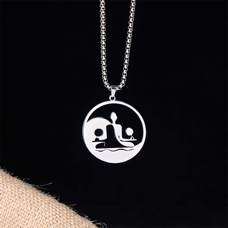 Yin Yang Buddha Figure Hollow Design Stainless Steel Balance Necklace Pendant - Image 19