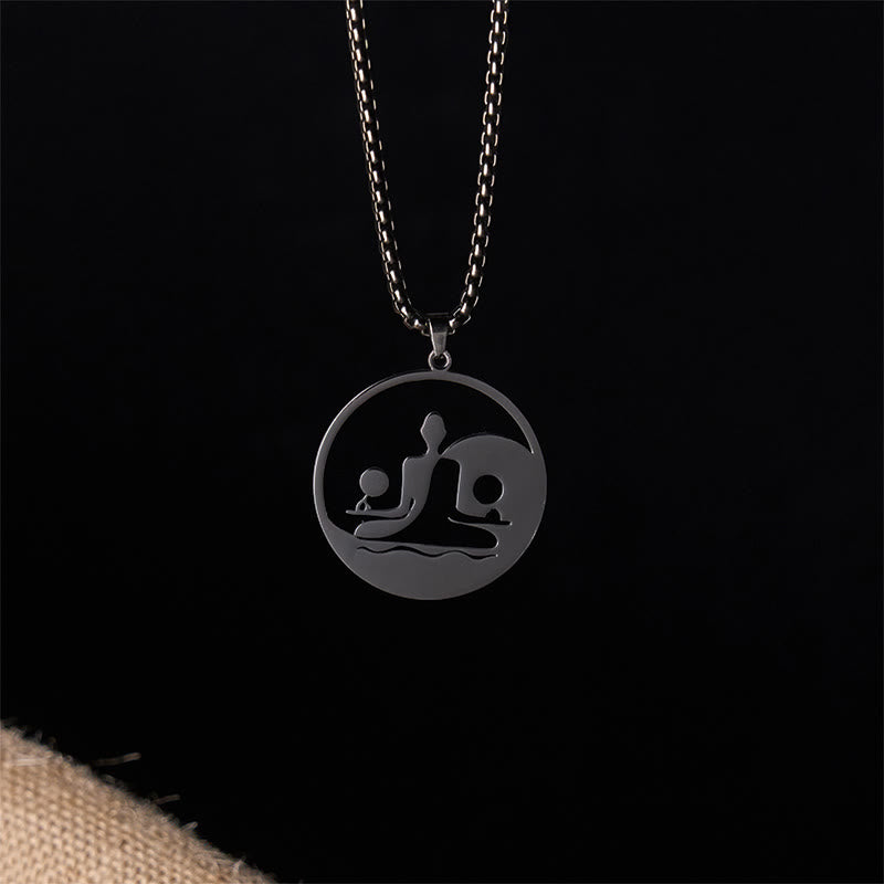 Yin Yang Buddha Figure Hollow Design Stainless Steel Balance Necklace Pendant - Image 3