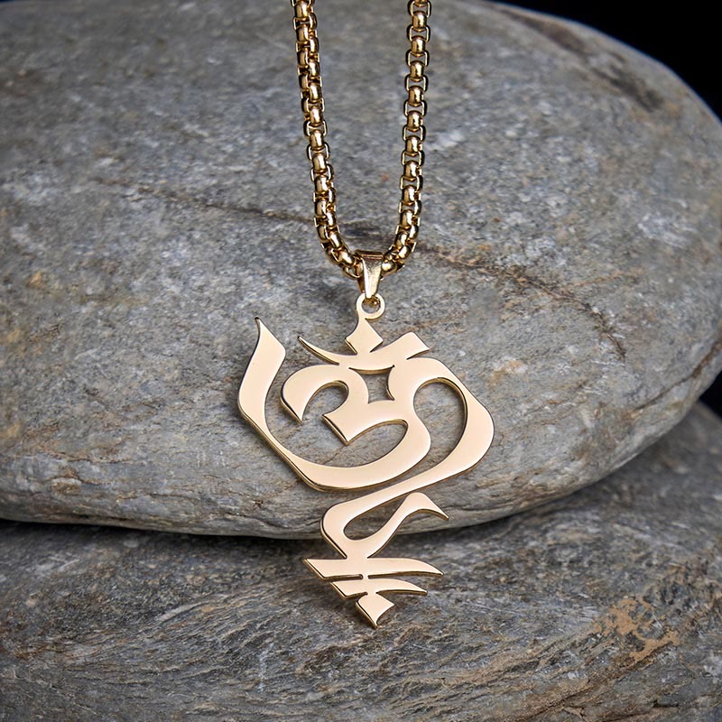 Vintage OM Symbol geometry Design Stainless Steel Connection Necklace Pendant