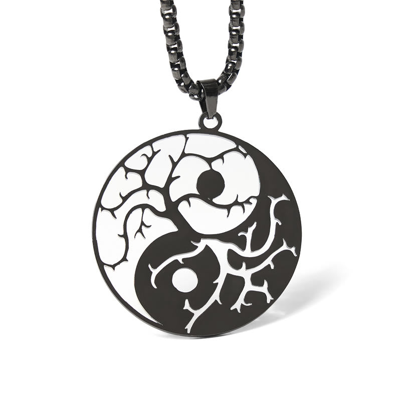 Branches Hollow Yin Yang Design Stainless Steel Balance Necklace Pendant