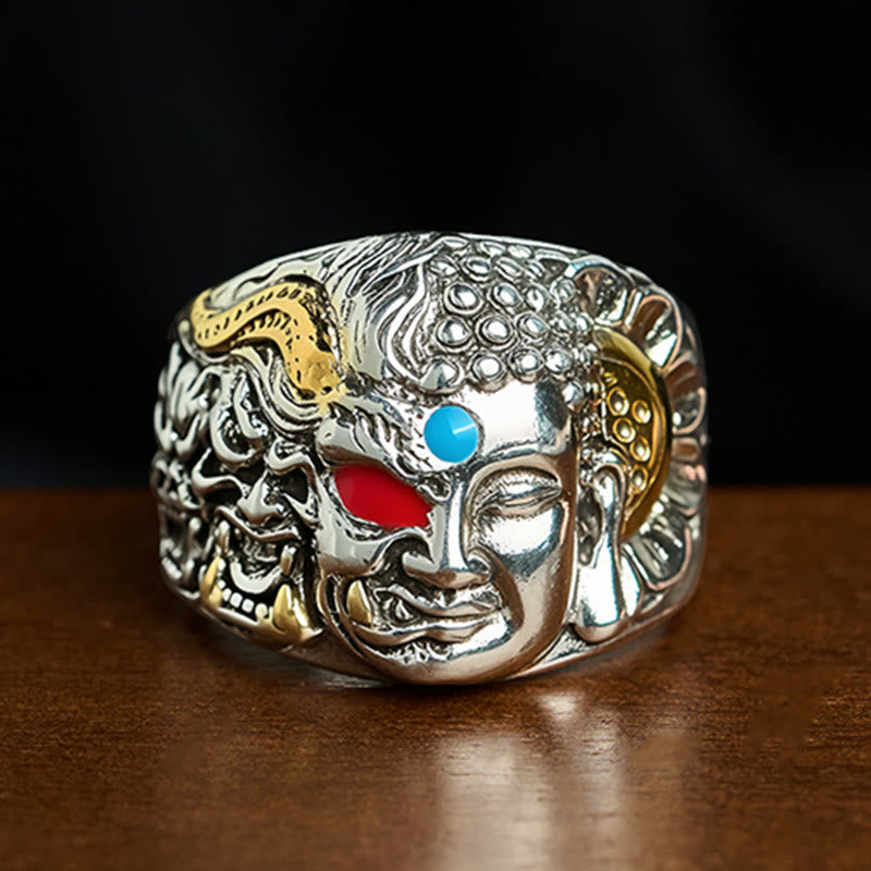 Half Demon Half Buddha Lotus Copper Serenity Adjustable Ring