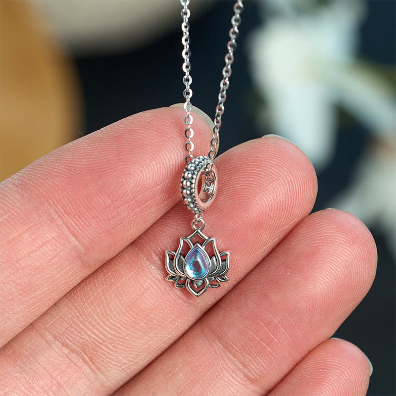 925 Sterling Silver Lotus Design Moonstone Healing Necklace Pendant - Image 4