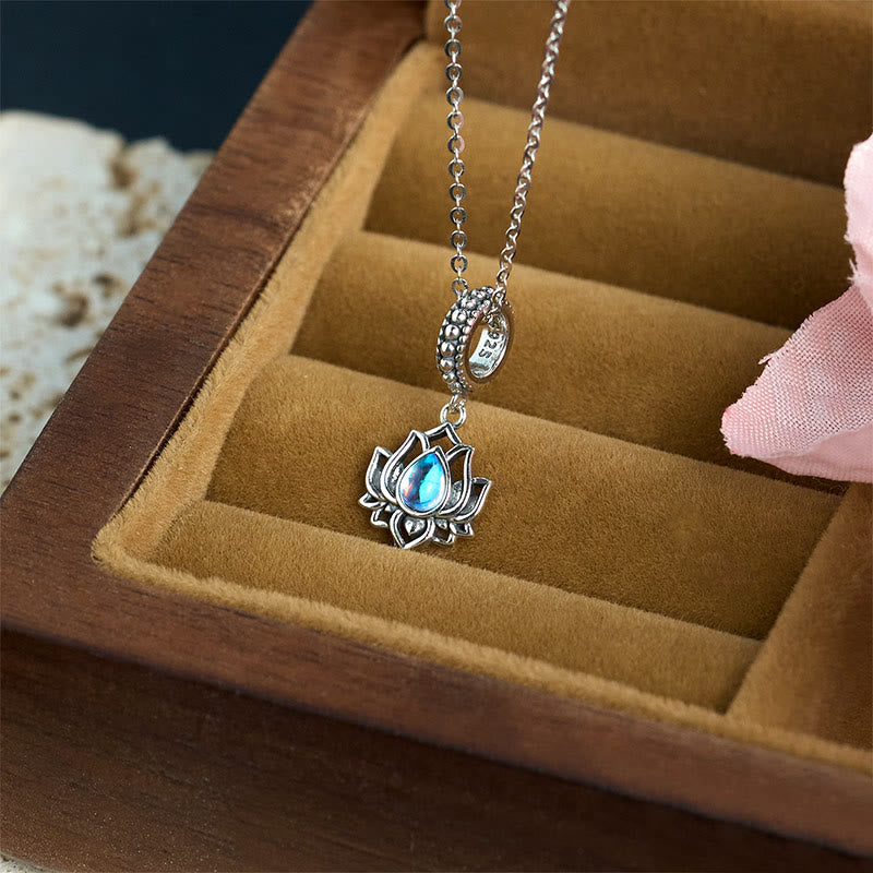 925 Sterling Silver Lotus Design Moonstone Healing Necklace Pendant - Image 3