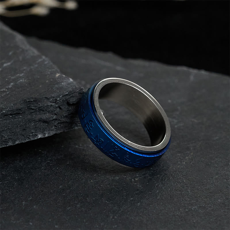 Tibetan Scriptures Blue Pharmacist Mantra Titanium Steel Spinner Balance Ring - Image 4