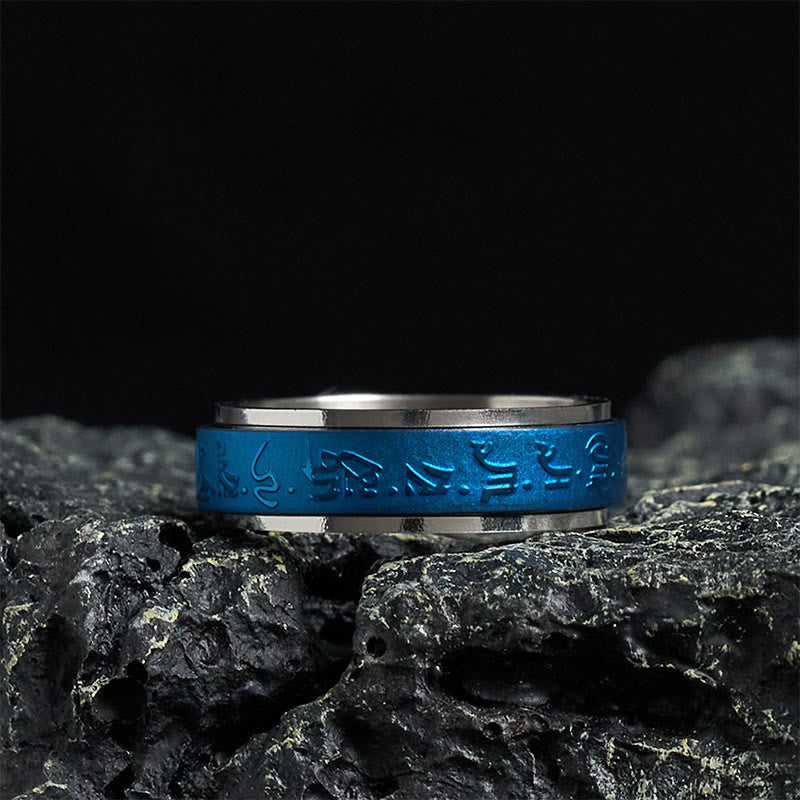 Tibetan Scriptures Blue Pharmacist Mantra Titanium Steel Spinner Balance Ring