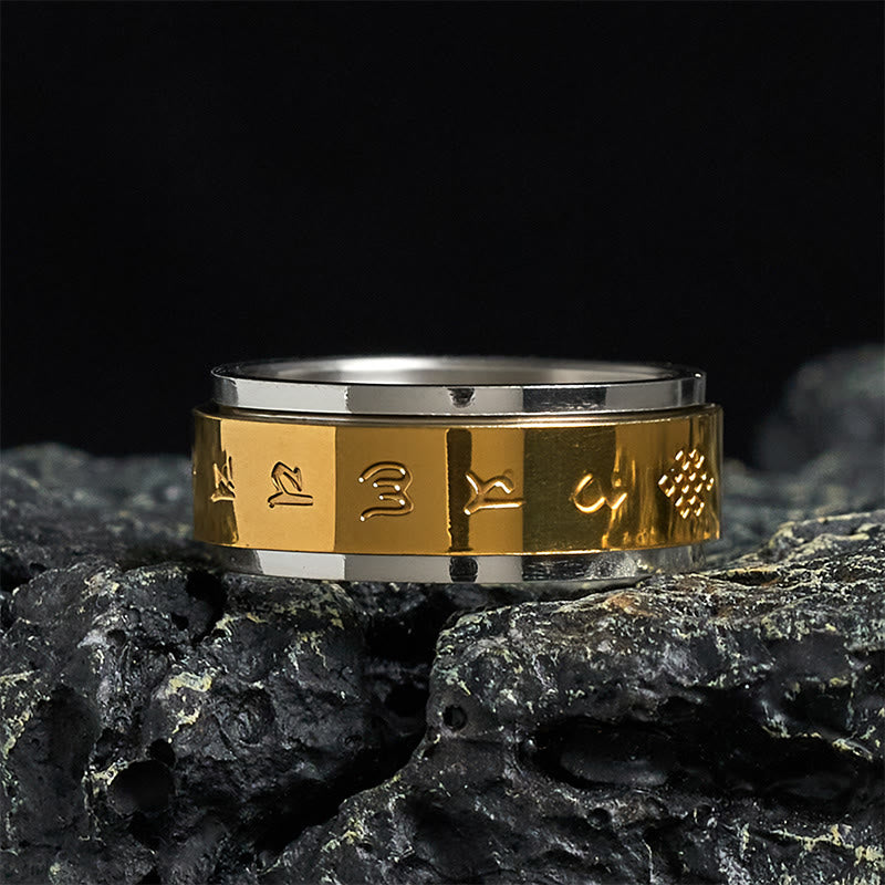Tibetan Scriptures Om Mani Padme Hum Titanium Steel Spinner Peace Ring