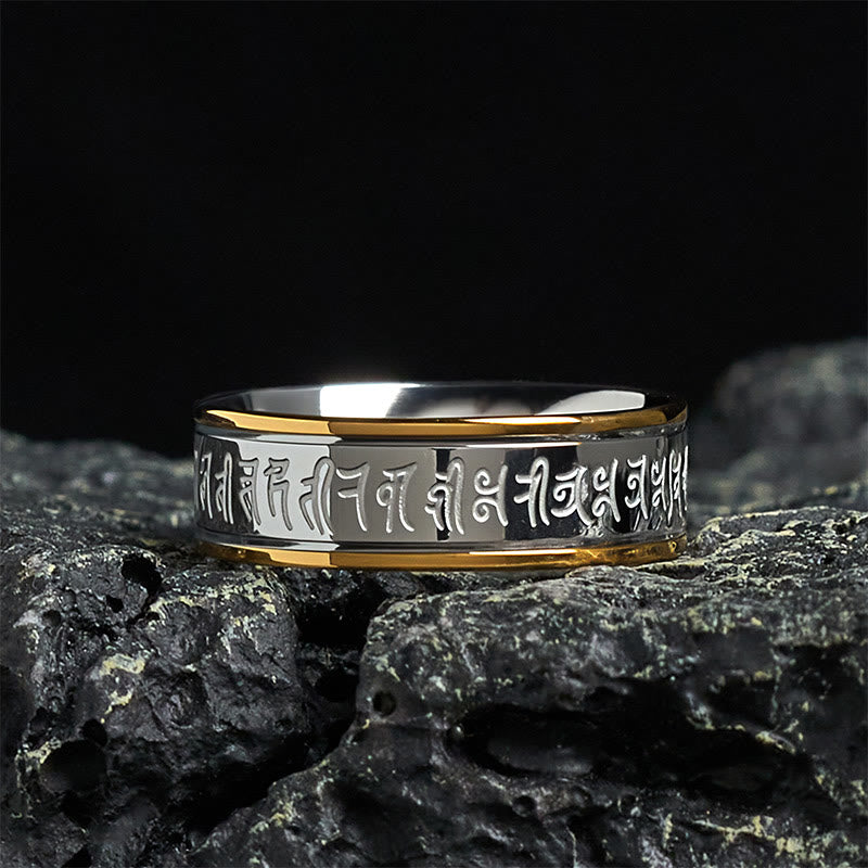 Tibetan Scriptures Shurangama Mantra Titanium Steel Spinner Balance Ring