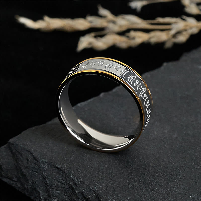 Tibetan Scriptures Shurangama Mantra Titanium Steel Spinner Balance Ring - Image 3