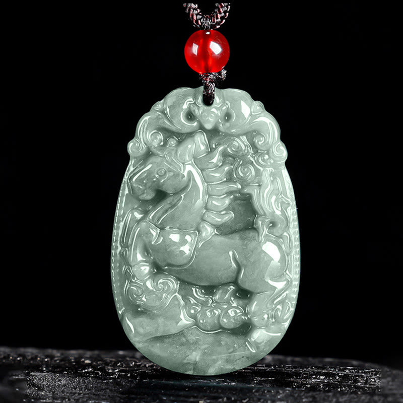 Chinese Zodiac Jade Year of the Horse Luck Rope Necklace Pendant