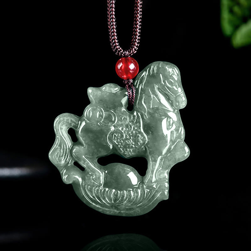 Year of the Horse Jade Ingot Luck Prosperity Rope Necklace Pendant
