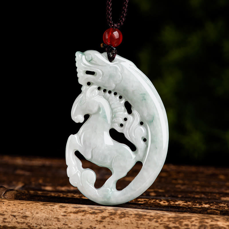 Year of the Horse Dragon Jade Prosperity Rope Necklace Pendant