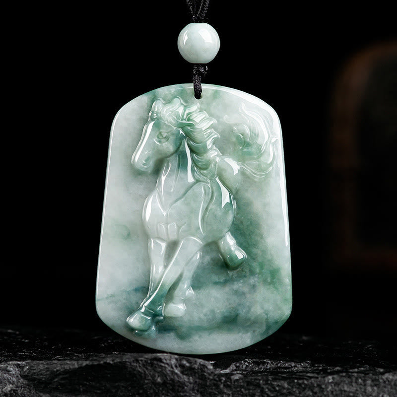 Year of the Horse Jade Abundance Rope Necklace Pendant