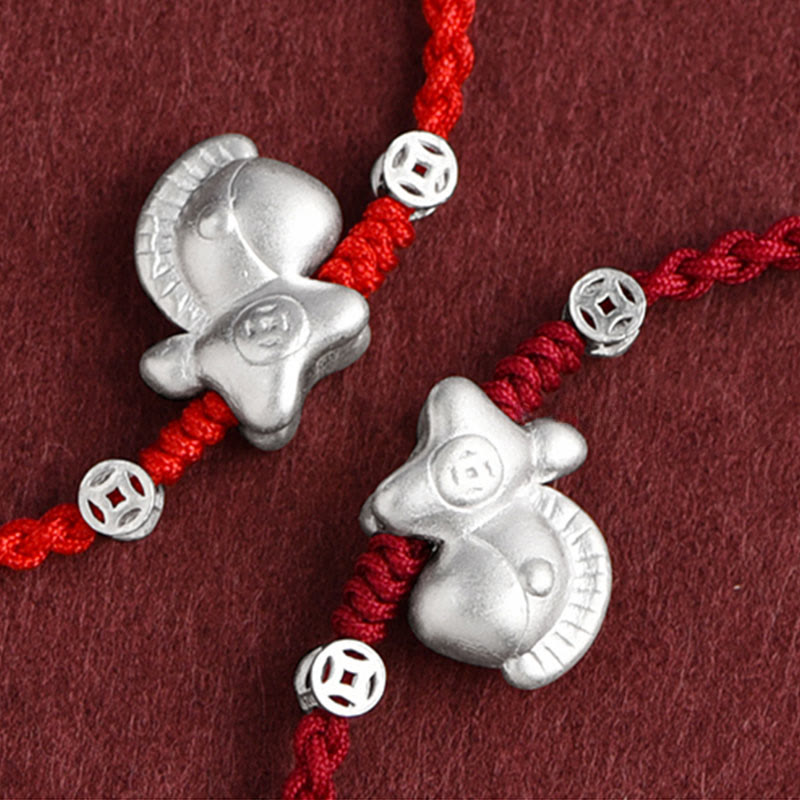 Year of the Horse 999 Sterling Silver Copper Coins Luck Rope Braided Bracelet Anklet - Image 3
