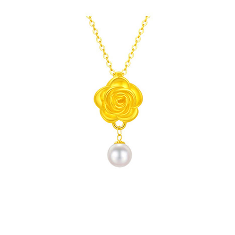 999 Sterling Silver Plated Gold Camellia Pearl Healing Necklace Pendant - Image 9