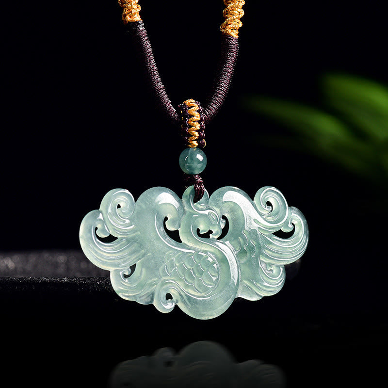 Chinese Phoenix Jade Luck Necklace String Pendant