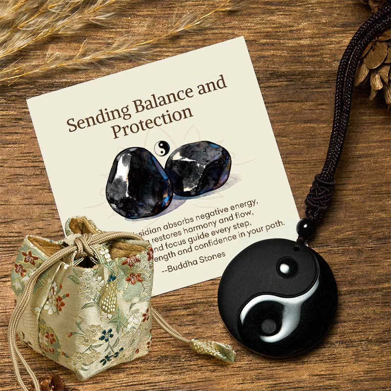 "Sending Balance and Protection" Obsidian Yin Yang Necklace Includes Gift Message Card - Image 7