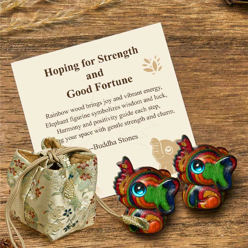 "Hoping for Strength and Good Fortune" 2Pcs Mini Elephant Includes Gift Message Card - Image 6