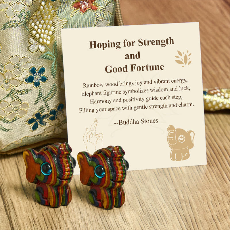 "Hoping for Strength and Good Fortune" 2Pcs Mini Elephant Includes Gift Message Card - Image 7