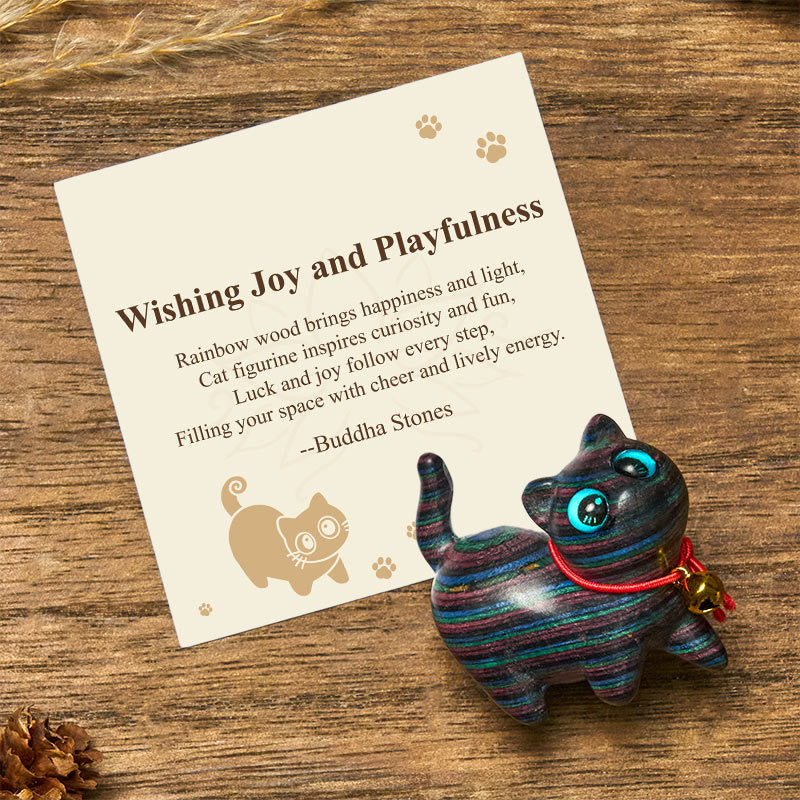 "Wishing Joy and Playfulness"Colored Sandalwood Cat Decor Includes Gift Message Card