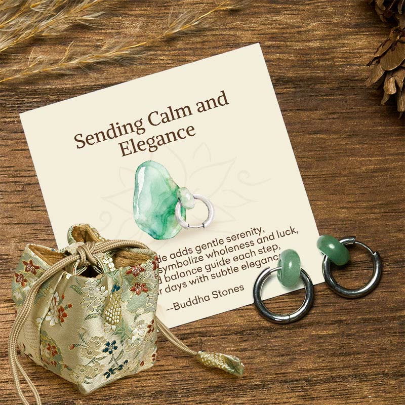 "Sending Calm and Elegance"Titanium Steel Jade Earrings Includes Gift Message Card - Image 7