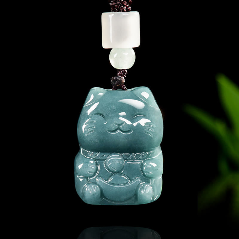 Natural Attract Wealth Cat Jade Necklace Prosperity Pendant