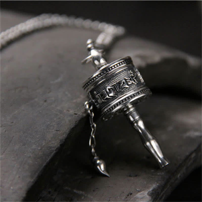 925 Sterling Silver Om Mani Padme Hum Prayer Wheel Purity Rotatable Necklace Pendant - Image 5