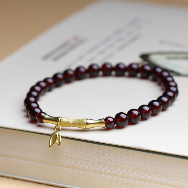14K Copper Plated Gold 925 Sterling Silver Plated Gold Natural Garnet Bamboo Protection Bracelet