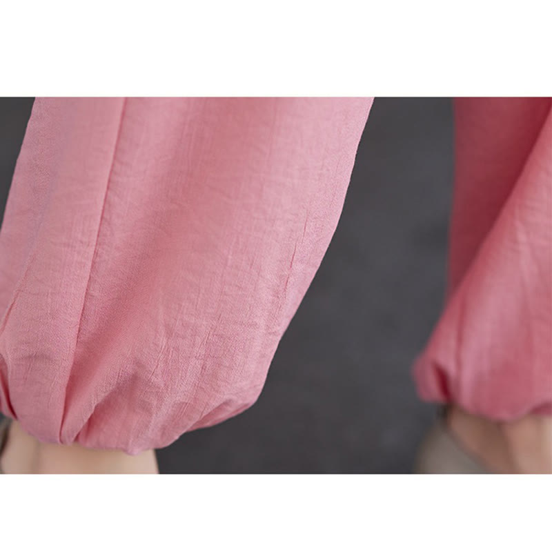 2Pcs Vintage Long Sleeve Shirt Top Pants Meditation Zen Tai Chi Cotton Linen Clothing Women's Set - Image 11