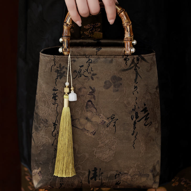 Bamboo Leaves Butterfly Koi Fish Bamboo Handles Handbag - Image 20