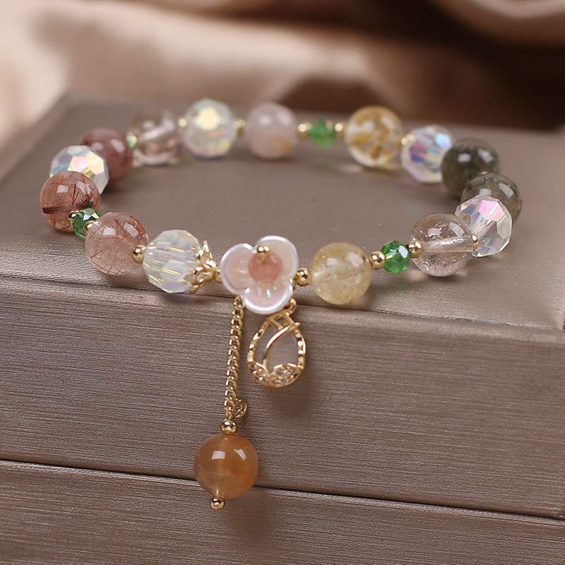 Strawberry Quartz Rutilated Quartz Fluorite Flower Healing Bracelet - Image 16