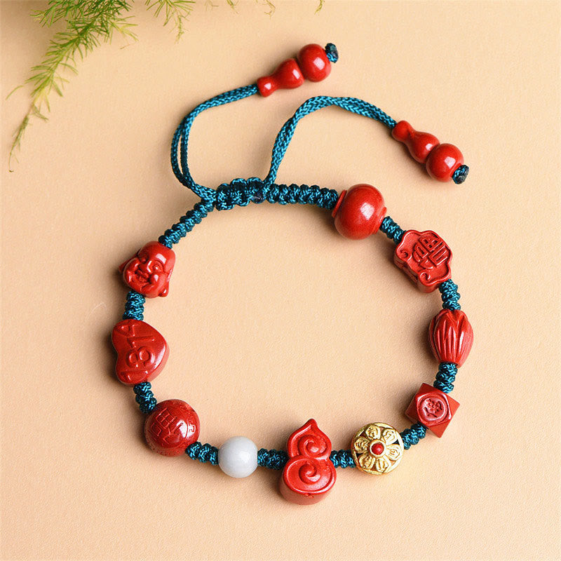 Natural Cinnabar Gourd Om Mani Padme Hum Laughing Buddha Blessing String Bracelet - Image 7