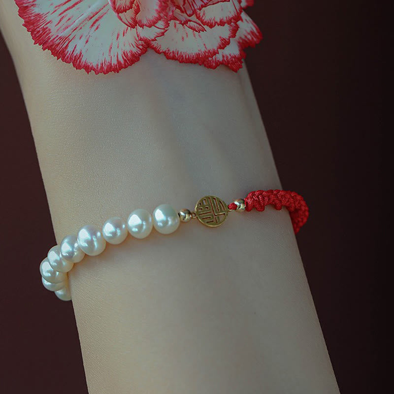 14K Gold Plated Pearl Bead Luck Protection Braid Red String Bracelet - Image 19