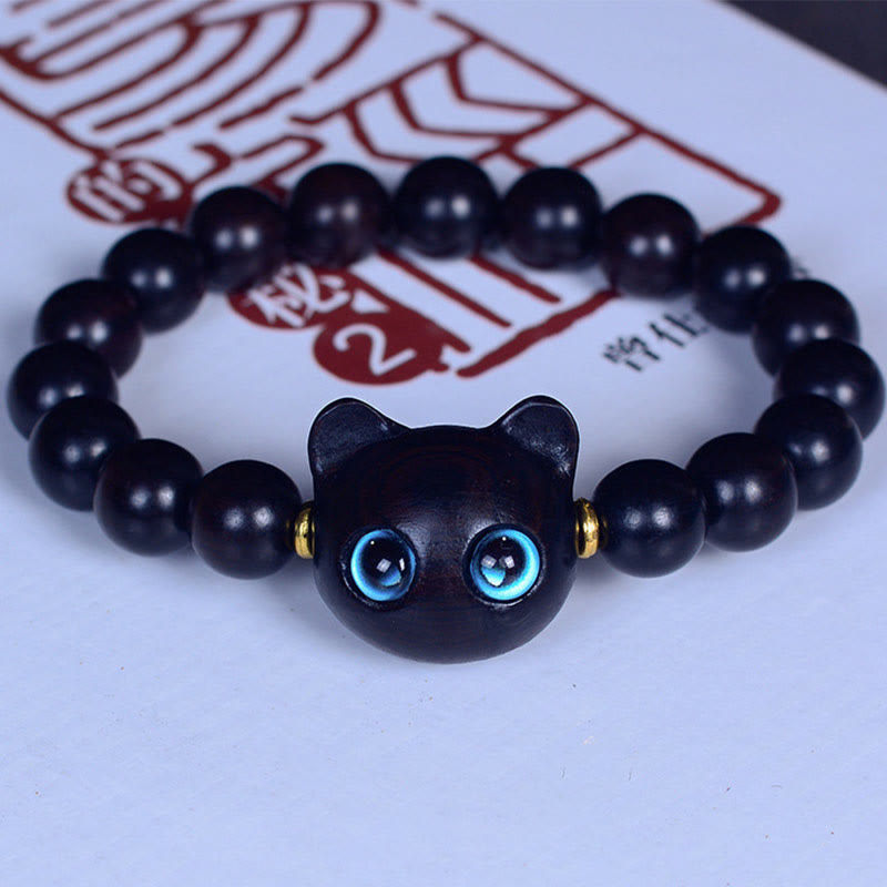 Ebony Wood Liuli Glass Lovely Cat Peace Balance Bracelet - Image 10