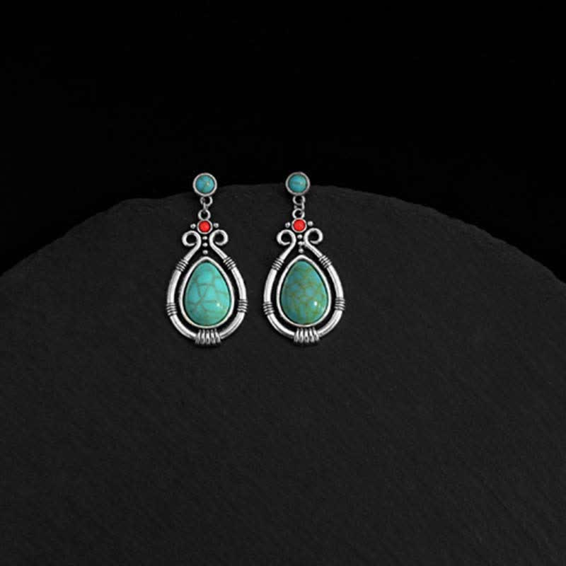 Tibet Vintage Turquoise Waterdrop Strength Drop Dangle Earrings Clips - Image 6