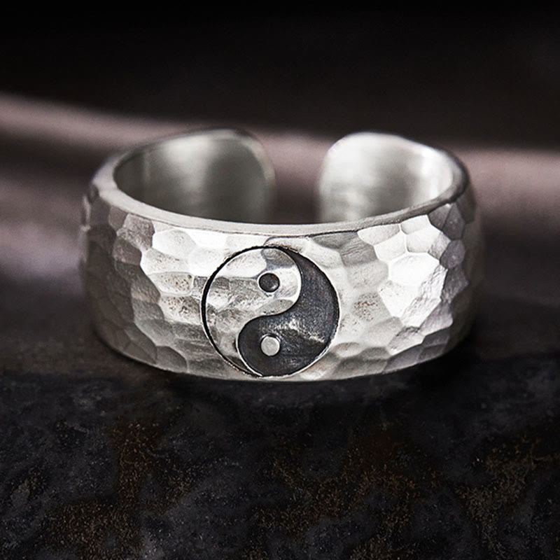 Handmade 999 Sterling Silver Yin Yang Bagua Symbol Harmony Adjustable Ring