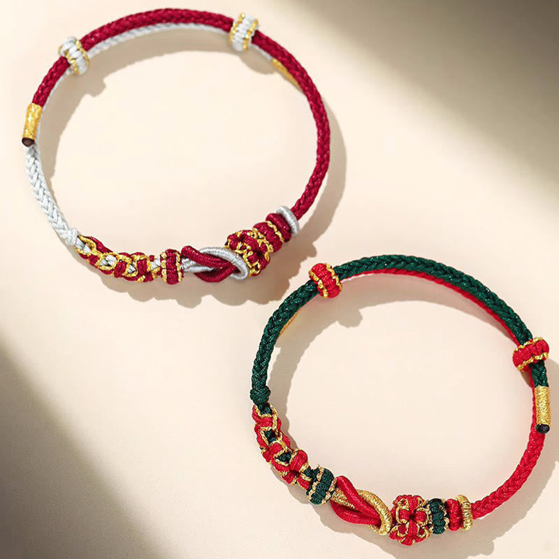 Handmade Peach Blossom Knot Eight Thread Peace Knot Luck Protection Bracelet - Image 9