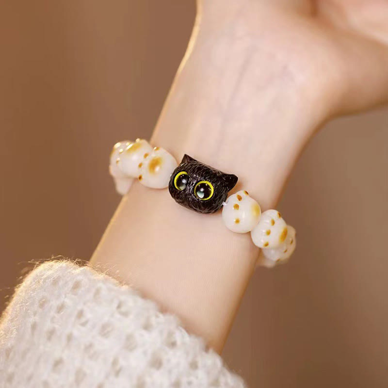 Natural Bodhi Seed Red Sandalwood Lovely Paw Lucky Cat Peace Bracelet - Image 5