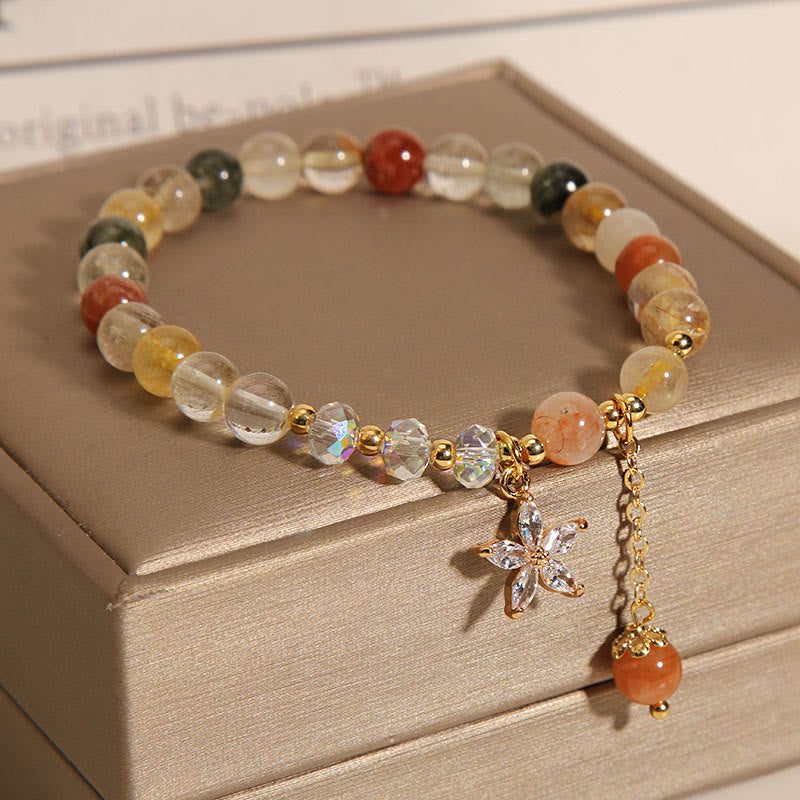 Multicolored Rutilated Quartz Auspiciousness Zircon Flower Bracelet - Image 4