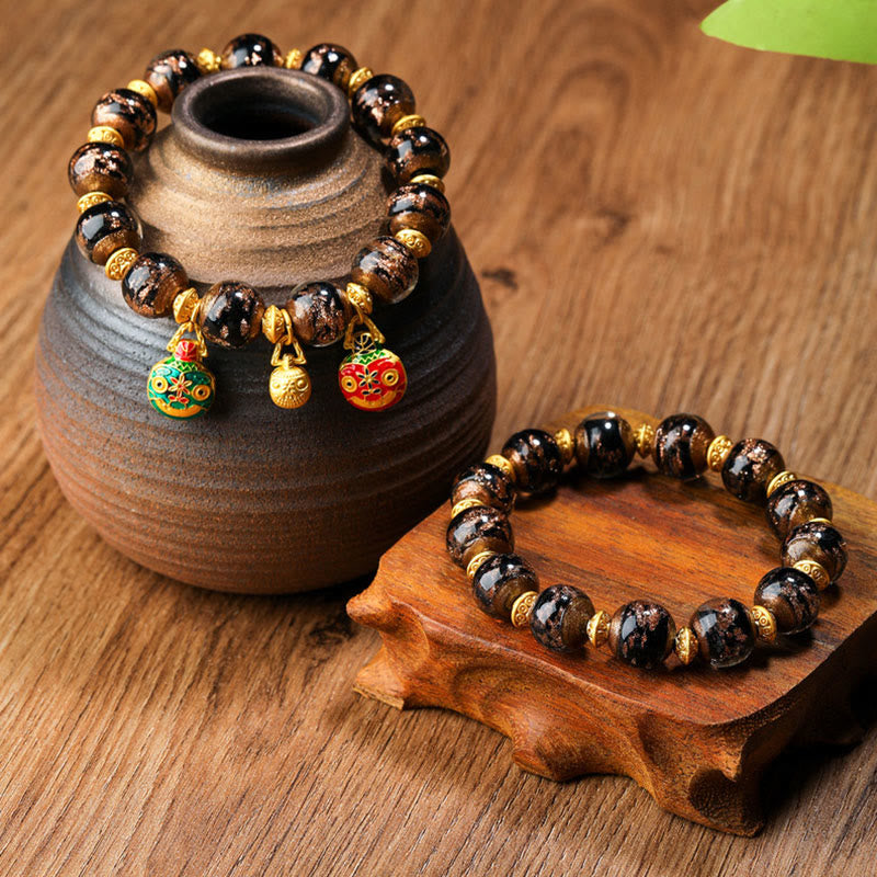 Gold Swallowing Beast Family Charm Liuli Glass Bead Fortune Bracelet - Image 10