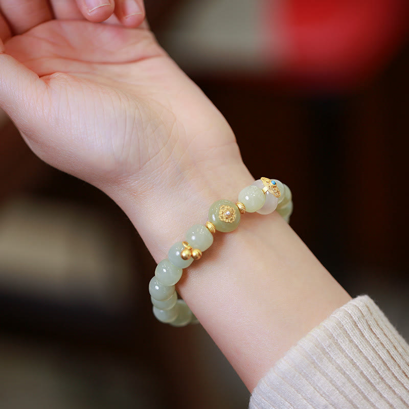 925 Sterling Silver Plated Gold Natural Hetian Jade Luck Necklace Pendant Bracelet Set - Image 6