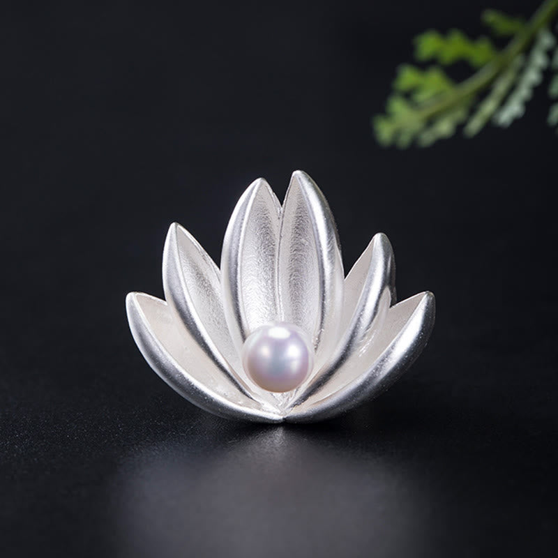 925 Sterling Silver Lotus Flower Pearl New Beginning Brooch - Image 7