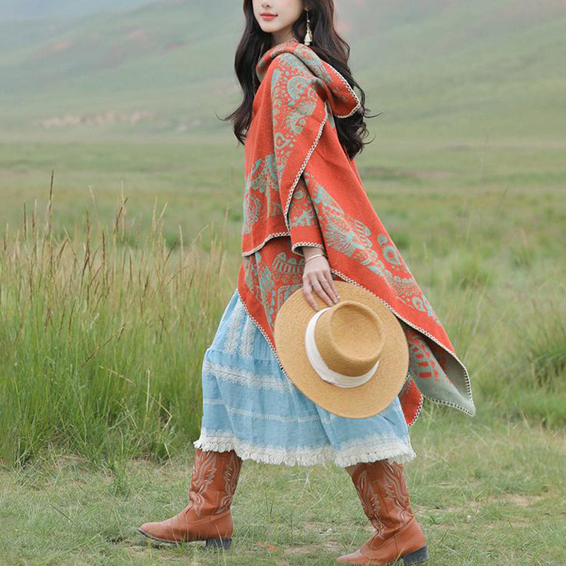 Tibetan Shawl Simple Pattern Winter Cozy Travel Scarf Wrap - Image 8